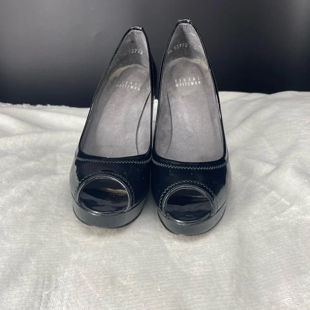 Stuart Weitzman Patent Leather Peep Toe Platform Heels Made in Spain Size 5.5 - Picture 3 of 9